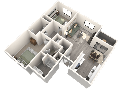 Floor plan for 2 beds, 2 baths, 1010 sqft